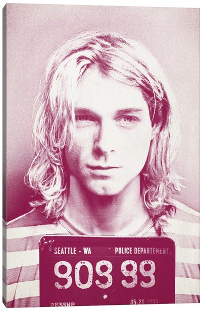 Kurt Cobain - Red Mugshot Canvas Art Print - Kurt Cobain