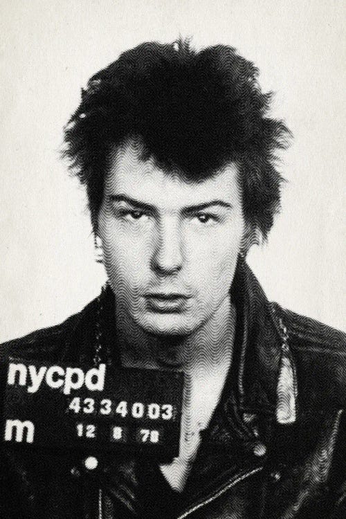 Sid Vicious Sex Pistols Mugshot Black