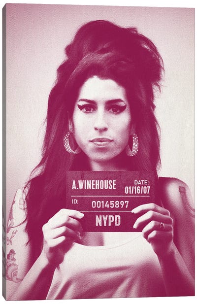 Amy Winehouse Mugshot Magenta Canvas Art Print - Amy Winehouse