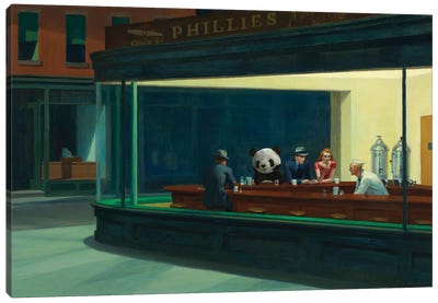Hopper Panda Canvas Art Print - City Street Art