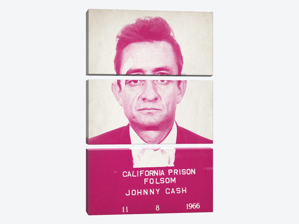 Johnny Cash Mugshot Pink by TOMADEE 3-piece Canvas Wall Art