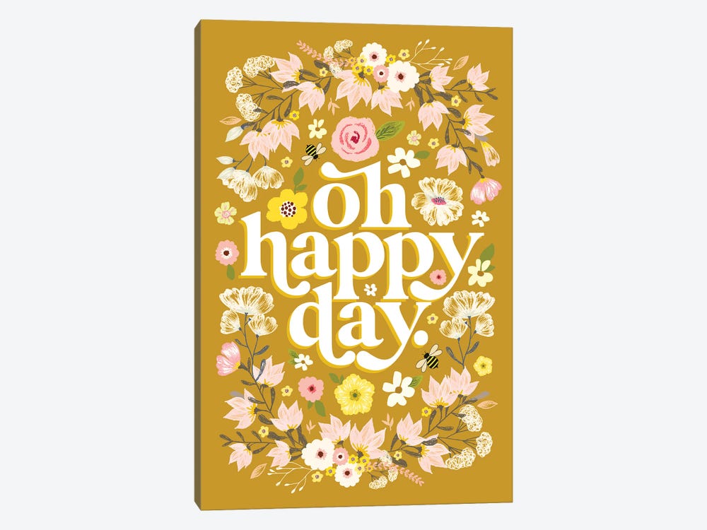 Oh Happy Day Mustard by The Love Shop 1-piece Canvas Art Print