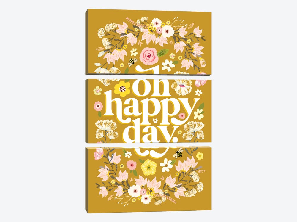 Oh Happy Day Mustard by The Love Shop 3-piece Canvas Art Print