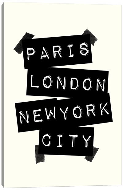 Paris London New York City Canvas Art Print - Paris Typography