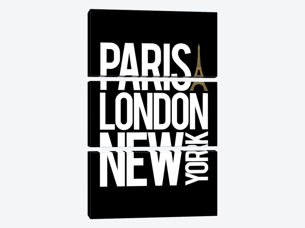Paris London New York Black by The Love Shop 3-piece Canvas Print