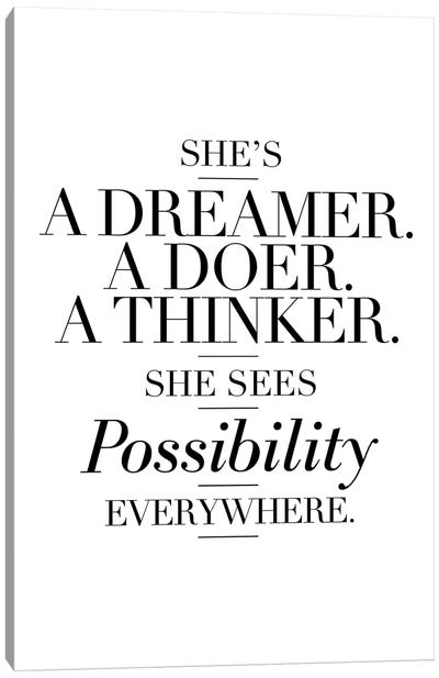 She's A Dreamer A Doer A Thinker Canvas Art Print - Dreamer