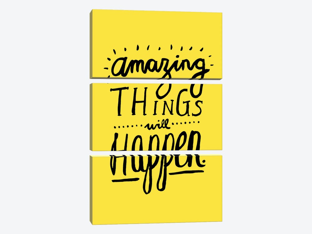 Amazing Things Will Happen Sunshine Yellow by The Love Shop 3-piece Canvas Art