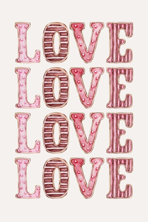Sweet Love Love Love In Cookie Icing Pink by The Love Shop wall art