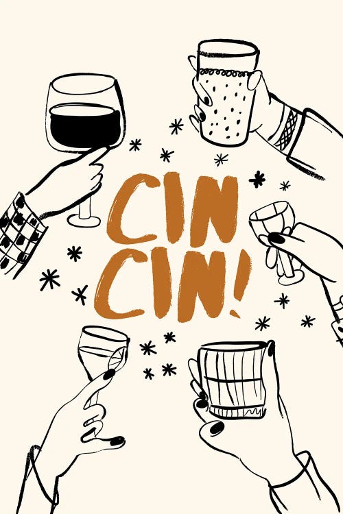 Cin Cin Cheers Celebration Drinks Bar Poster by The Love Shop wall art