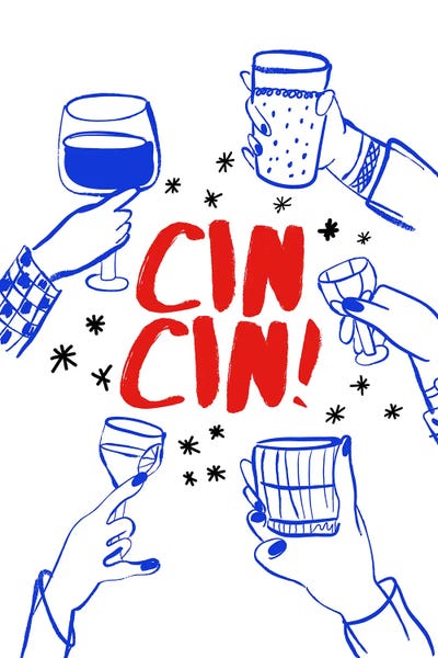 Cocktails & Mixed Drinks: Cin Cin - Cheers Drinks In Red And Blue by The Love Shop