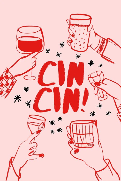 Cin Cin - Cheers Drinks In Pink And Red