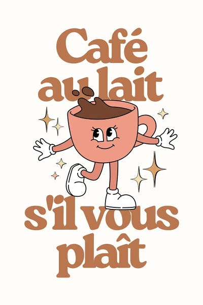 The Love Shop: Cafe Au Lait S'Il Vous Plait - French Coffee Lovers Retro In Latte Brown by The Love Shop