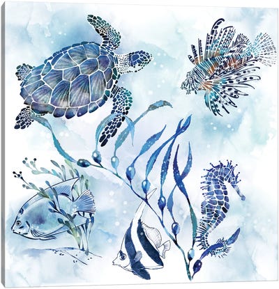 Sunday Morning On The Reef Canvas Art Print - Turtles