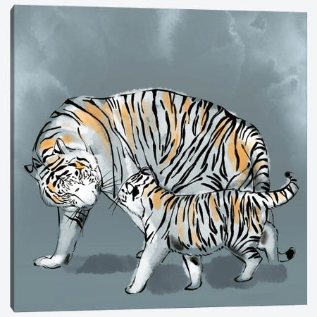Tiger Nuture Canvas Print #TLT109} by Thomas Little Canvas Wall Art