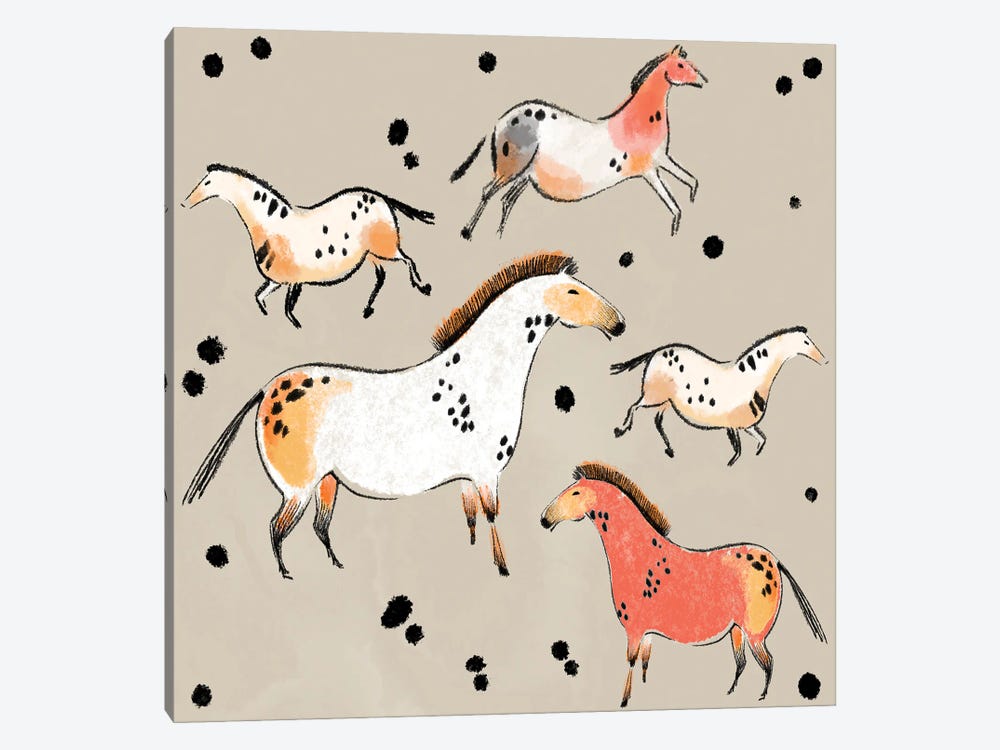 Tribal Horses Flax by Thomas Little 1-piece Art Print