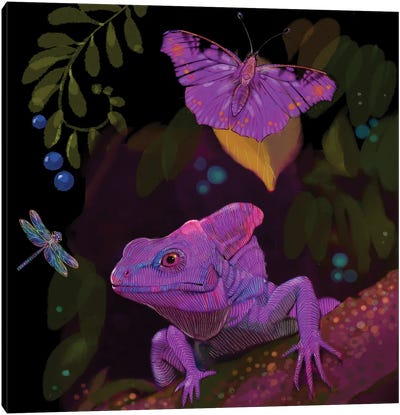 Violet Lizard Canvas Art Print - Lizard Art