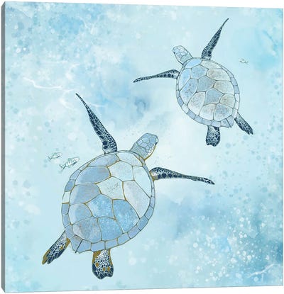 Turquoise Sea Turtles Redo Canvas Art Print - Turtle Art