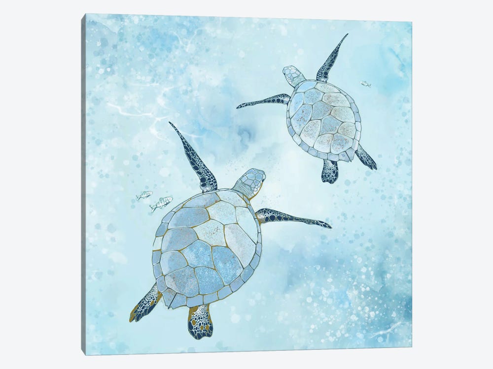 Turquoise Sea Turtles Redo by Thomas Little 1-piece Canvas Art Print