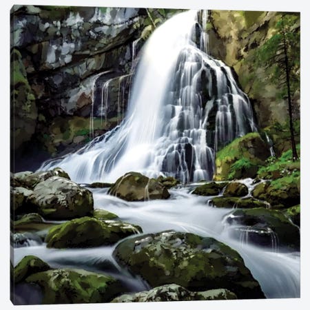 Forest Waterfall Canvas Print #TLT130} by Thomas Little Canvas Print