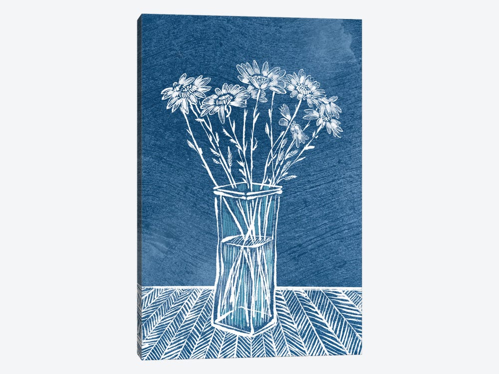 White Flowers And Glass Vase by Thomas Little 1-piece Canvas Artwork