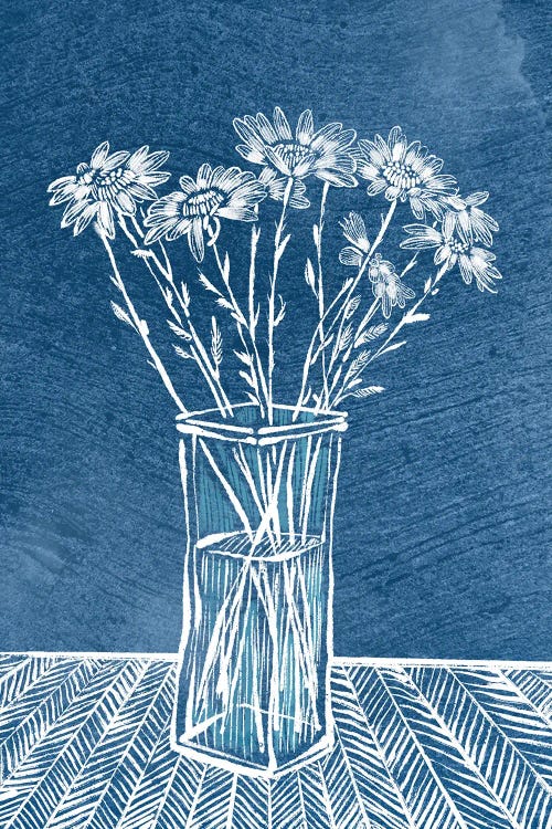 White Flowers And Glass Vase by Thomas Little wall art