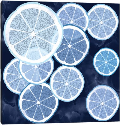 Blue Citrus Canvas Art Print - Minimalist Kitchen Art