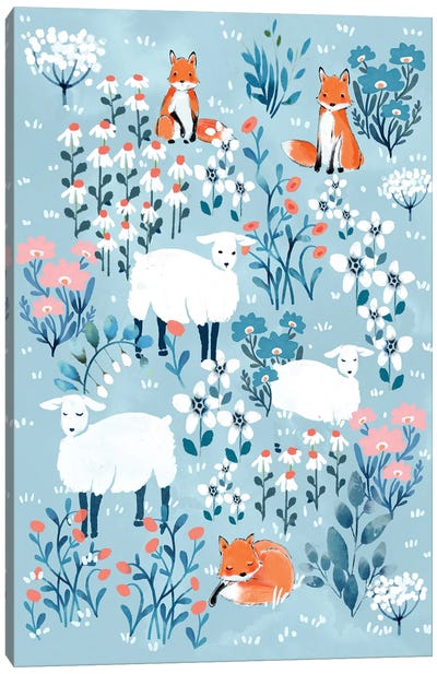 Little Fox And Little Lamb Canvas Art Print - Thomas Little