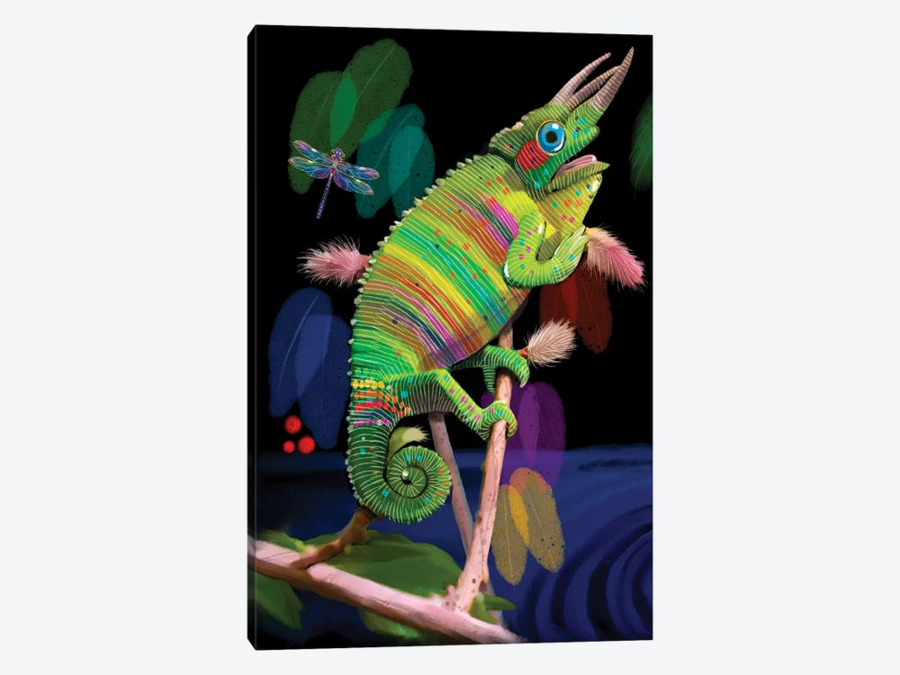 Rainbow Chameleon by Thomas Little 1-piece Canvas Wall Art