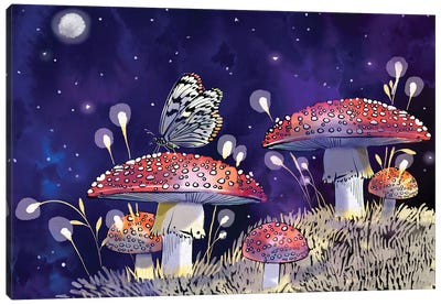 Midnight Mushrooms Canvas Art Print - Thomas Little