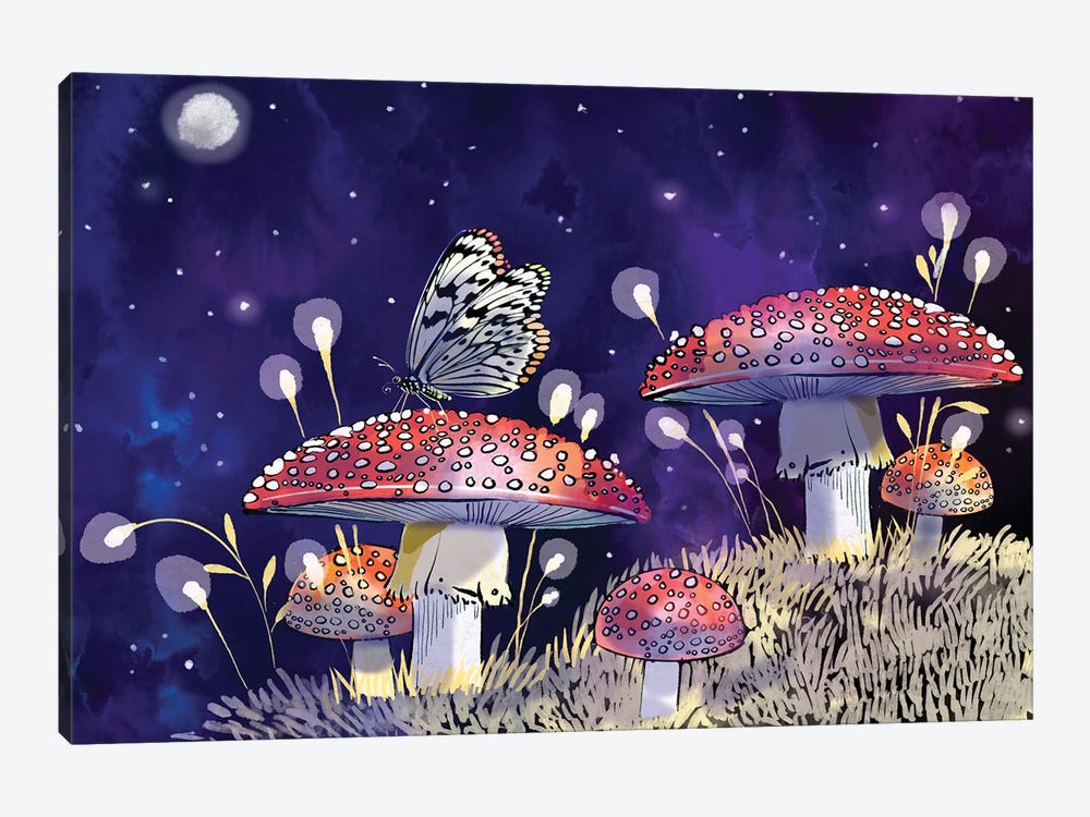 Midnight Mushrooms by Thomas Little 1-piece Canvas Artwork