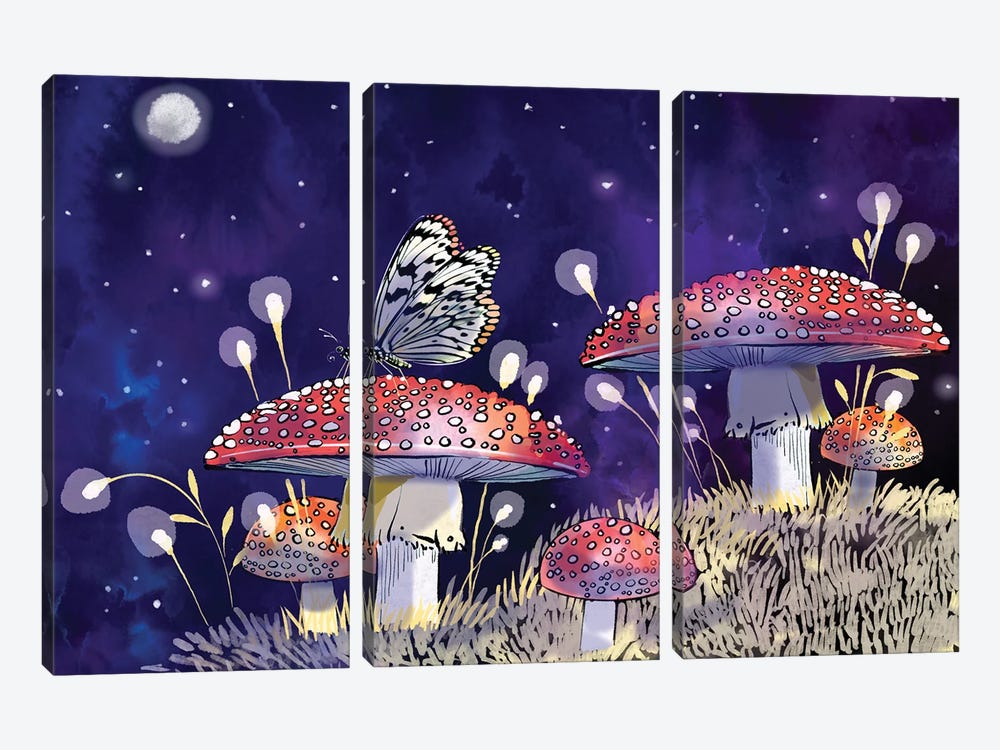 Midnight Mushrooms by Thomas Little 3-piece Canvas Art
