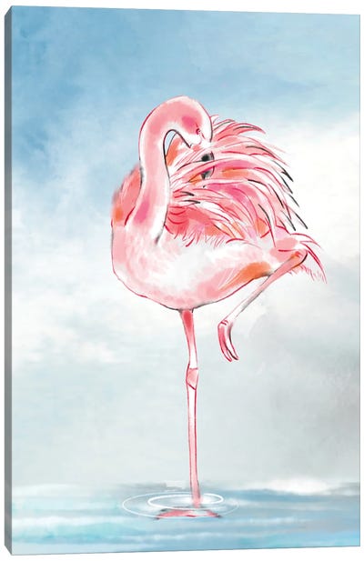 Flamingo Flirt Canvas Art Print - Flamingo Art