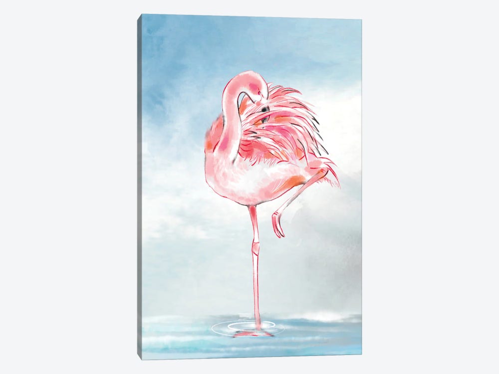 Flamingo Flirt by Thomas Little 1-piece Canvas Wall Art