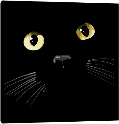 Black Cat Gold Eyes Canvas Art Print - Black, White & Yellow Art