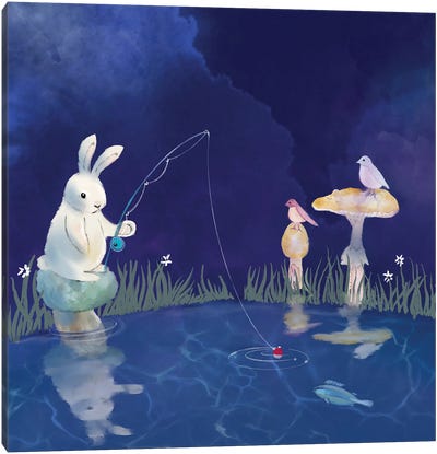Fishing With Friends Canvas Art Print - Mushroom Art