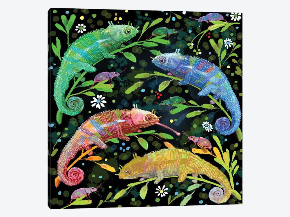 Colorful Chameleons by Thomas Little 1-piece Canvas Wall Art
