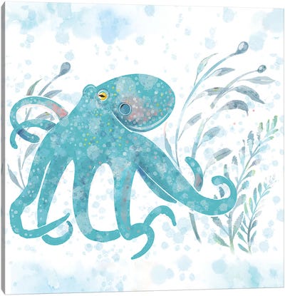 Catalina Octopus Blue Canvas Art Print - Thomas Little