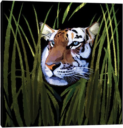 Tiger In Tall Grass Canvas Art Print - Grass Art