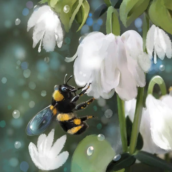 Bees: Bee And White Blooms by Thomas Little