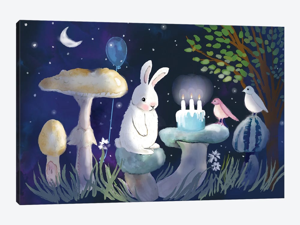 Baby Bunny's Birthday Party by Thomas Little 1-piece Canvas Wall Art