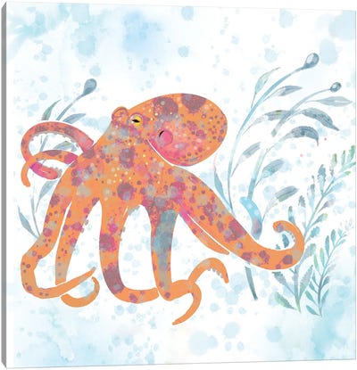 Catalina Octopus Orange Canvas Art Print - Thomas Little