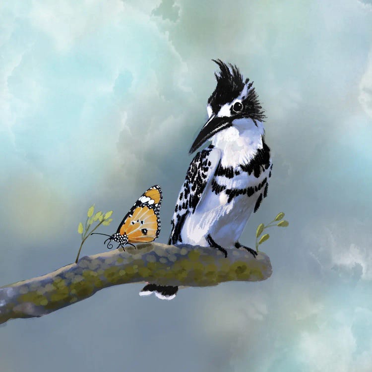 Pied Fisher And Butterfly by Thomas Little wall art