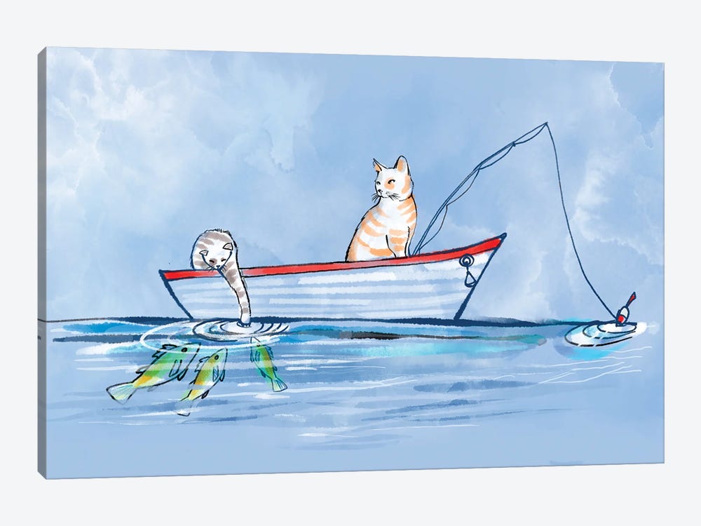 Catfishing by Thomas Little 1-piece Canvas Art Print
