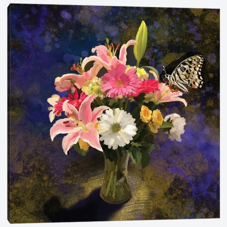 Shauna's Vase And Butterfly Canvas Print #TLT200} by Thomas Little Canvas Print