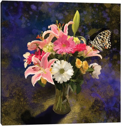 Shauna's Vase And Butterfly Canvas Art Print - Thomas Little
