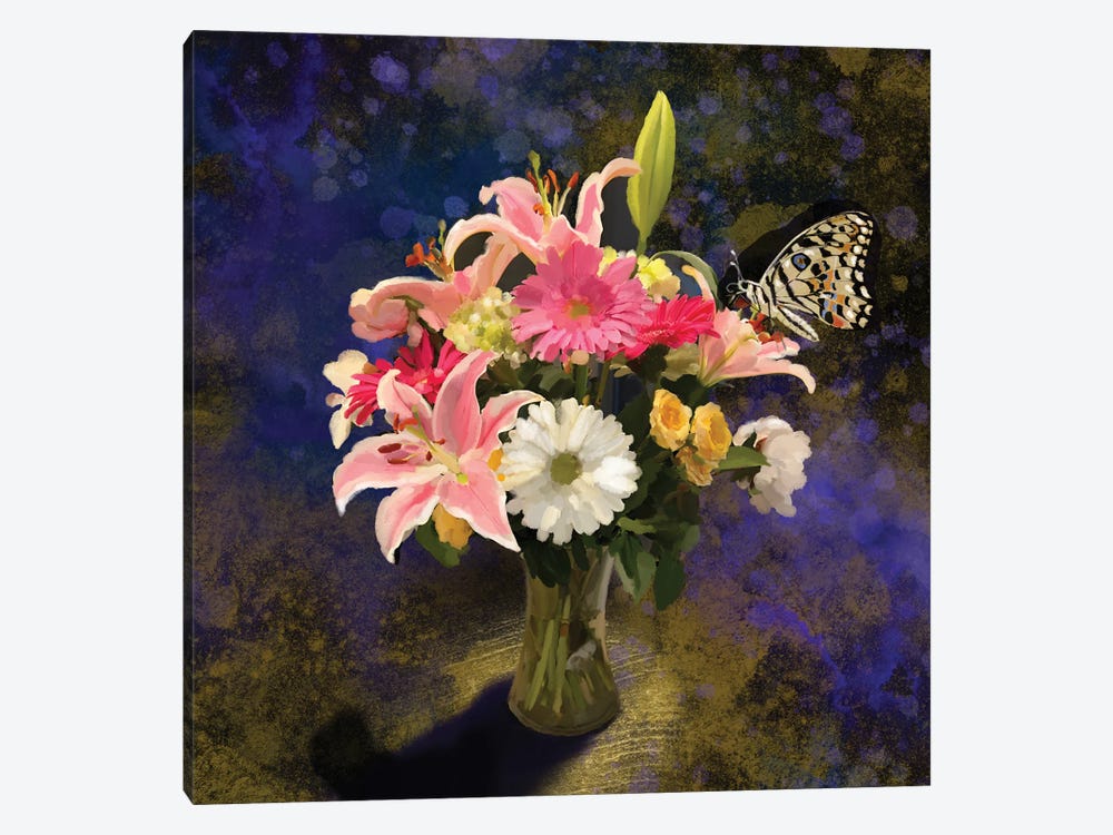 Shauna's Vase And Butterfly by Thomas Little 1-piece Canvas Wall Art