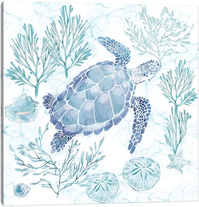 Soft Seas Sea Turtle Canvas Art Print - Reptile & Amphibian Art