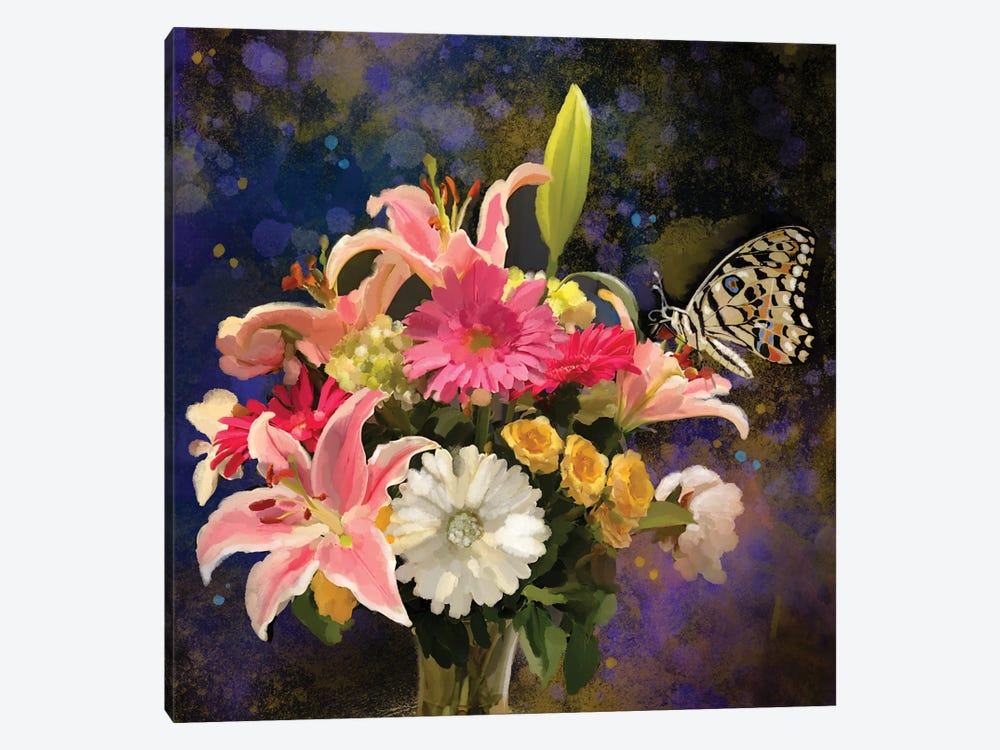 Bright Floral And Butterfly by Thomas Little 1-piece Canvas Artwork