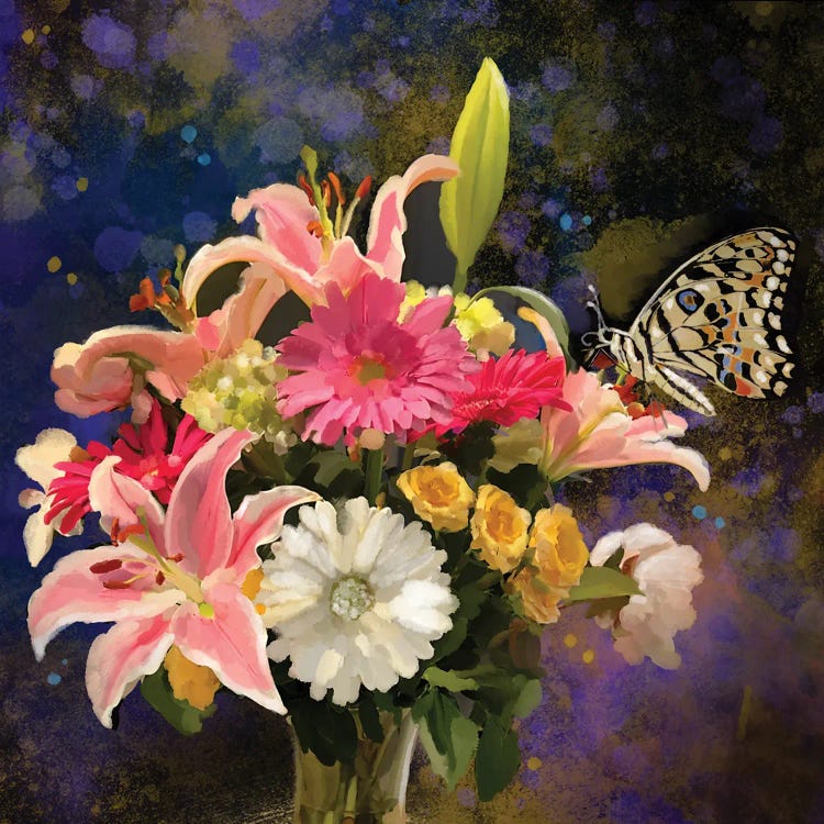 Bright Floral And Butterfly by Thomas Little wall art