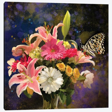 Bright Floral And Butterfly Canvas Print #TLT231} by Thomas Little Canvas Artwork